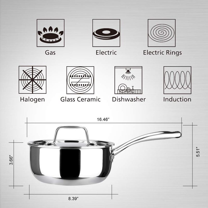 Duxtop Whole-Clad Tri-Ply Stainless Steel Saucepan with Lid, 3 Quart, Kitchen Induction Cookware - Image 5